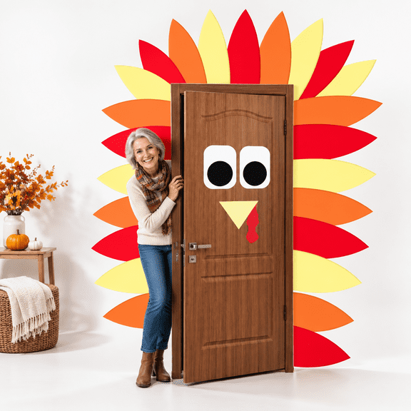 Large Shape Paper Cutout Thanksgiving Turkey Door Decoration Set
