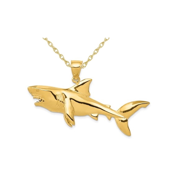 Gem & Harmony Large Shark Charm Pendant Necklace in 14K Yellow Gold with Chain for Women