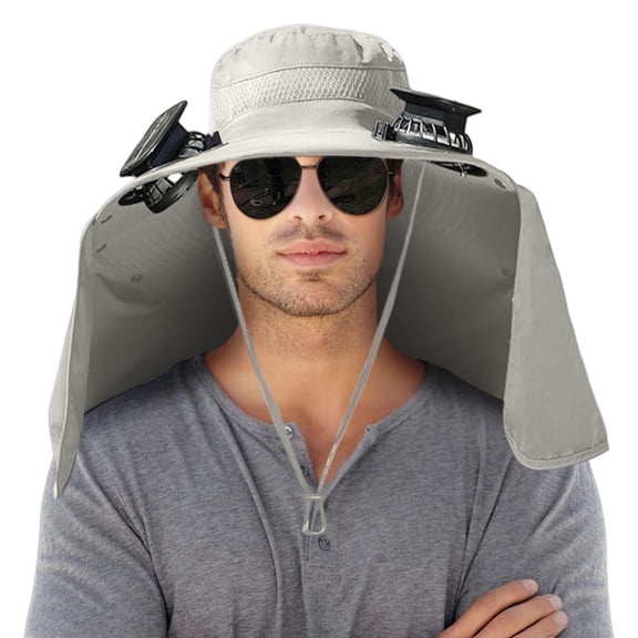 Large Shawl Sun Hat with Neck Protection – Summer Solar Charging Fan Hat, Outdoor UV Protection, Cooling Fan, Detachable, Adjustable, UPF 50+, Wide Brim, Built-in Solar Panel, 3 Speeds