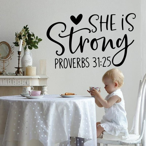 Large She Is Strong Proverbs 31:25 Bible Verse Wall Sticker Bedroom Girl Room Bible Verse Motivational Quote Wall Decal Vinyl 90cmx56cm
