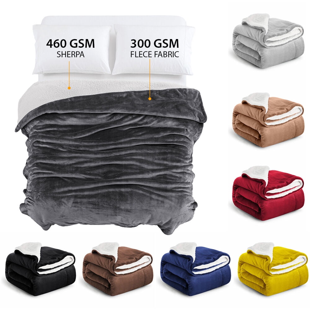 Large Sherpa Fleece Blanket Queen Size Super Soft Mink Reversible Sofa Bed Throw