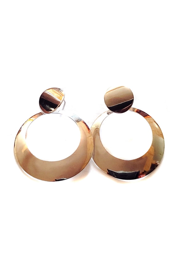 Large Shiny Silver Tone Hoop Double Drop Earrings 2.5 inch L Pierced