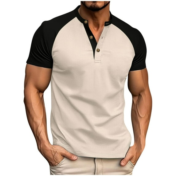 Large Shirts for Men, Xunlbb Men's Round Neck Short Sleeved T-shirt Breathable Pullover Casual Short Sleeved Shirt Color Blocked Short Sleeved Garden Collar Top/shirt