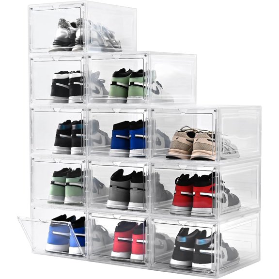 Large Shoe Boxes Clear Plastic Stackable，Drop Front Shoe Box with Clear Door, Shoe Containers For Sneaker Display,Fit up to US Size12