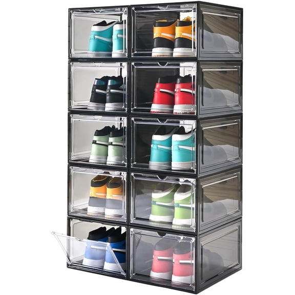 Large Shoe Boxes Clear Plastic Stackable，Drop Front Shoe Box with Clear Door, Shoe Containers For Sneaker Display,Fit up to US Size12