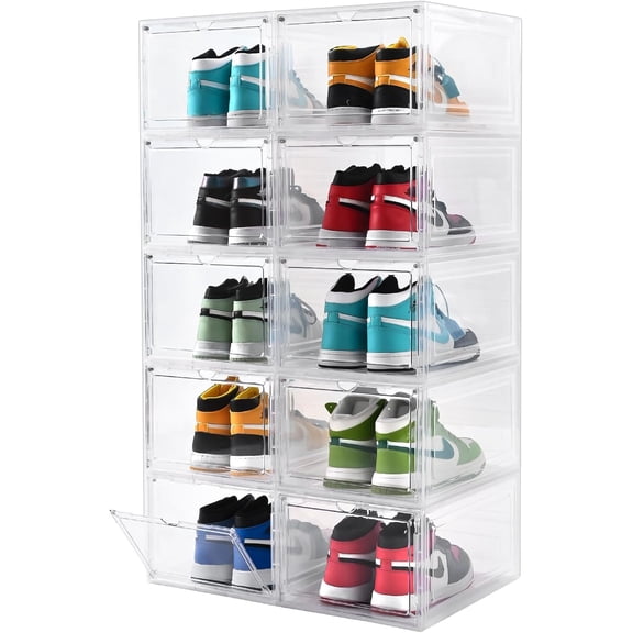 Large Shoe Boxes Clear Plastic Stackable，Drop Front Shoe Box with Clear Door, Shoe Containers For Sneaker Display,Fit up to US Size12