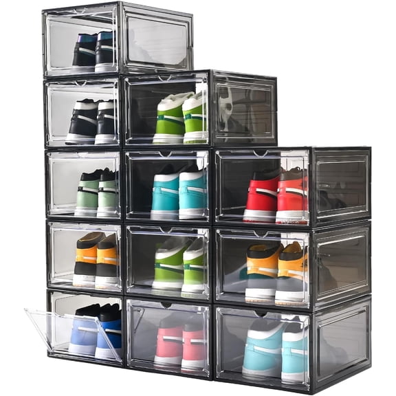 Large Shoe Boxes Clear Plastic Stackable,Drop Front Shoe Box with Clear Door, Shoe Containers For Sneaker Display,Fit up to US Size12