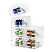 Large Shoe Boxes storage Clear Plastic Stackable Drop Front Shoe Box with Clear Door, Shoe Rack For Sneaker Display,Fit up to US Size12 6Pack