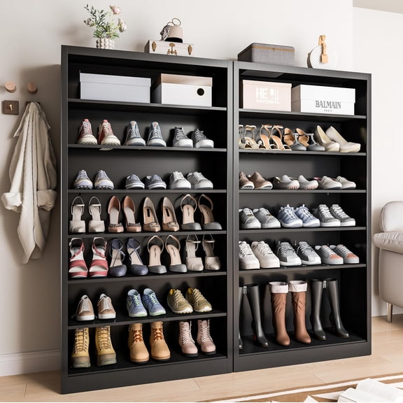 Large Shoe Cabinet, Tall Shoes Storage Closet for Entryway, 8 Tier Metal Shoe Organizer with Adjustable Shelf for Modern, Hallway, Living Room, Cloakroom, Black