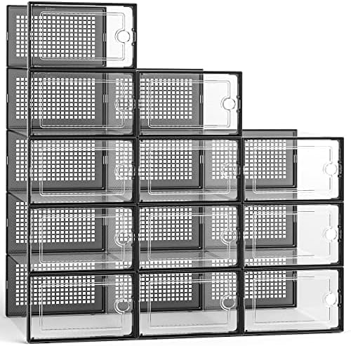Large Shoe Organizers Storage Boxes for Closet, 12 Pack Clear Plastic ...