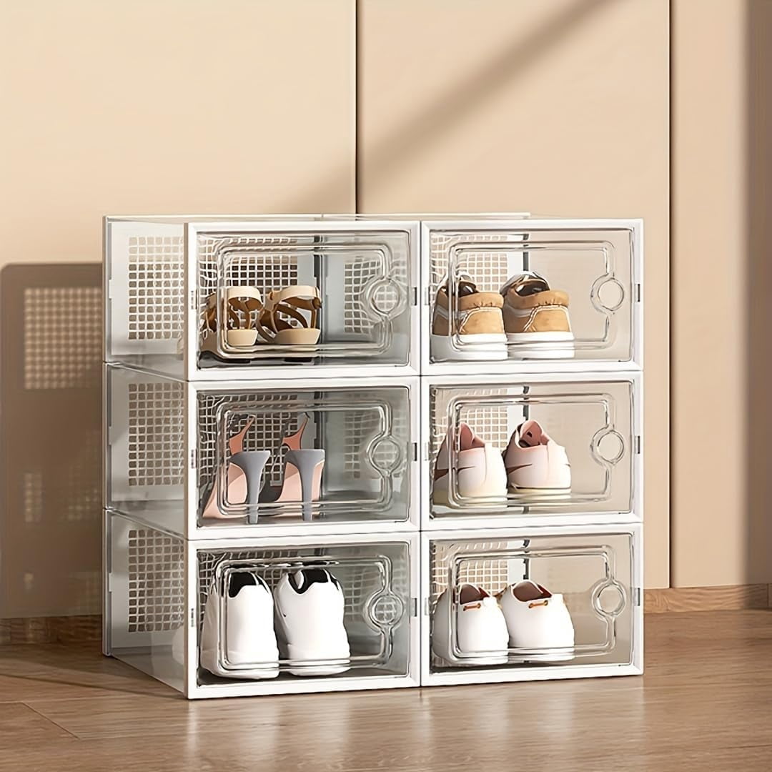Large Shoe Organizers Storage Boxes for Closet, 6 Pack Clear Plastic ...