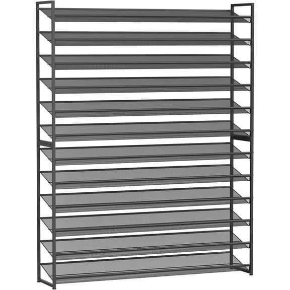 NEYCIL Large Shoe Rack 12 Tier Shoe Organizer, Heavy Duty Metal 6-Tier Stackable Shoe Storage Vertical Rack for Closet Front Door Entrance, up to 75 pairs, Black