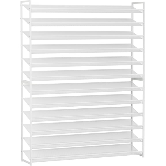 NEYCIL Large Shoe Rack 12 Tier Shoe Organizer, Heavy Duty Metal 6-Tier Stackable Shoe Storage Vertical Shoe Rack for Closet Front Door Entrance, Up to 75 Pairs, 44.8" W x 11.4" D x 85.1" H, White