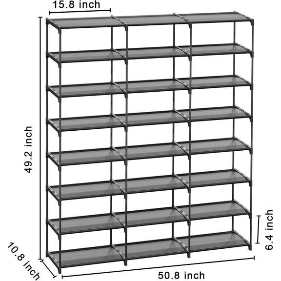 Large Shoe Rack 3 Row 8 Tier 40-60 Pairs Shoes Boots with Plastic Plate Home Sturdy Storage Organizer Shelf for Garage Entryway Hallway Front Doorway