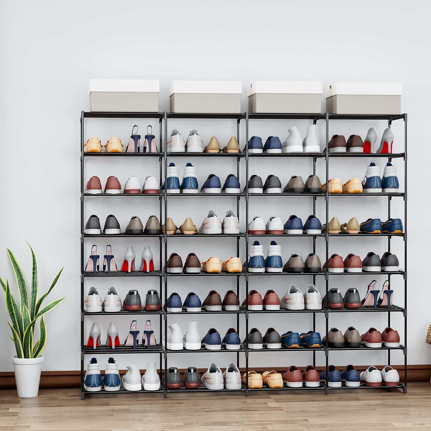 Large Shoe Rack 8-Tier for 64 Pairs - Stackable Entryway Organizer with ...