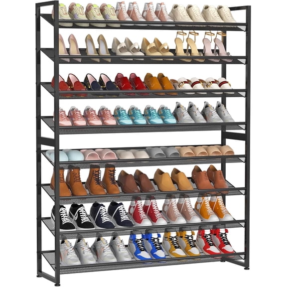 Large Shoe Rack, 8 Tiers Heavy Duty Metal Shoe Storage Rack for Closet Front Door Entrance, Up to 50 Pairs, Black