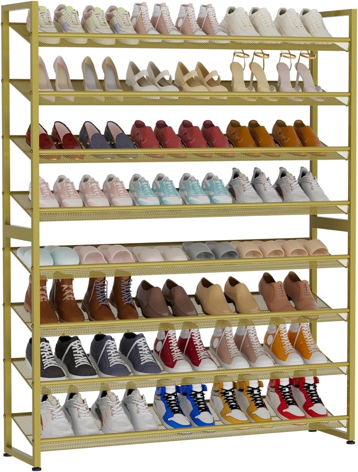 NEYCIL Large Shoe Rack, 8 Tiers Heavy Duty Metal Shoe Storage Rack for Closet Front Door Entrance, Up to 50 Pairs, Gold