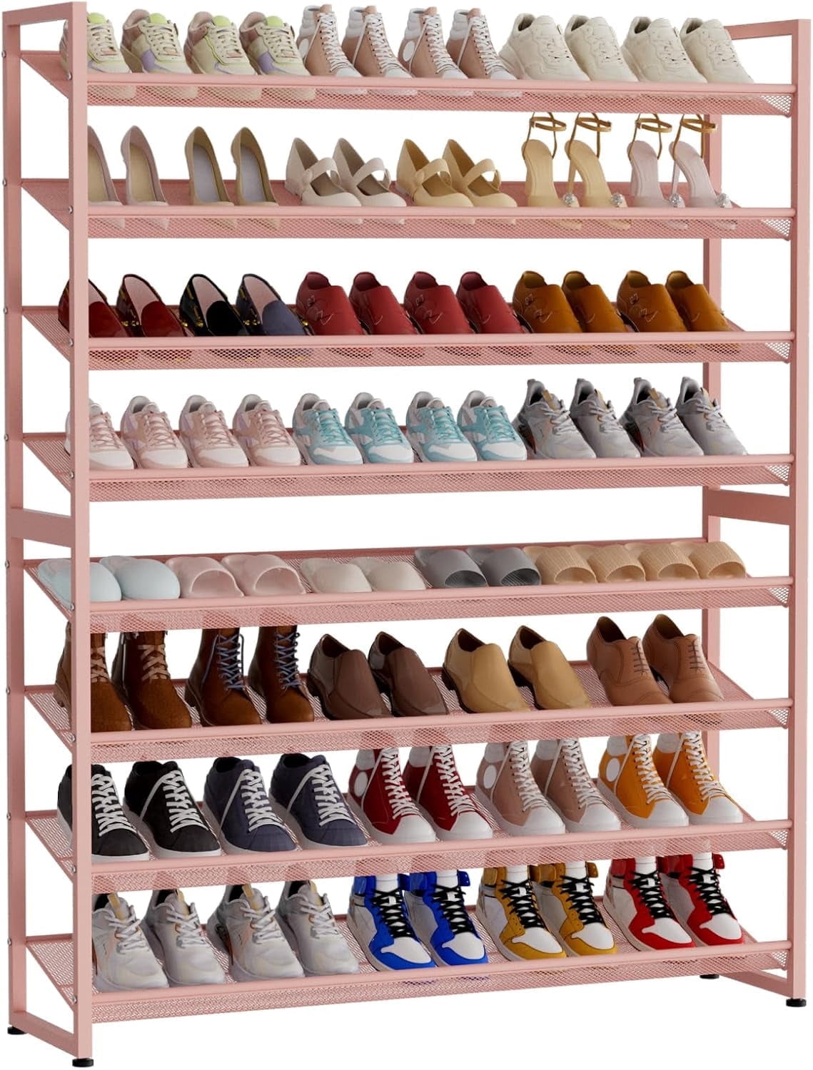 NEYCIL Large Shoe Rack, 8 Tiers Heavy Duty Metal Shoe Storage Rack for Closet Front Door Entrance, Up to 50 Pairs, Pink