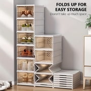 TLCEKVEC 6-Tier Foldable Shoe Storage Box with Clear Door, Stackable Dustproof Shoe Rack for Closet Entryway, White