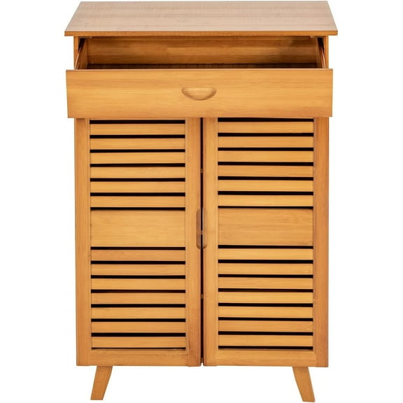 Large Shoe Storage Cabinet,Removable Shoe Rack Organizer,Shoes Rack with Shutter Doors,4 Tiers Shoe Rack for Living Room,Entrance 26 * 13 * 35.4Inches Brown