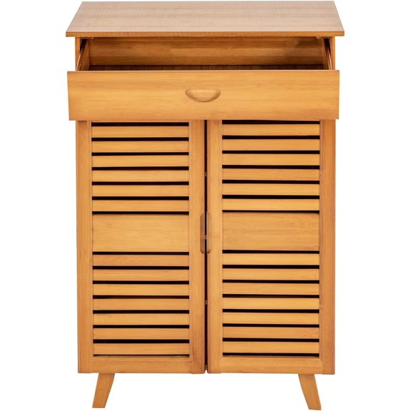 Large Shoe Storage Cabinet,Removable Shoe Rack Organizer,Shoes Rack with Shutter Doors,4 Tiers Shoe Rack for Living Room,Entrance 26 * 13 * 35.4Inches Brown
