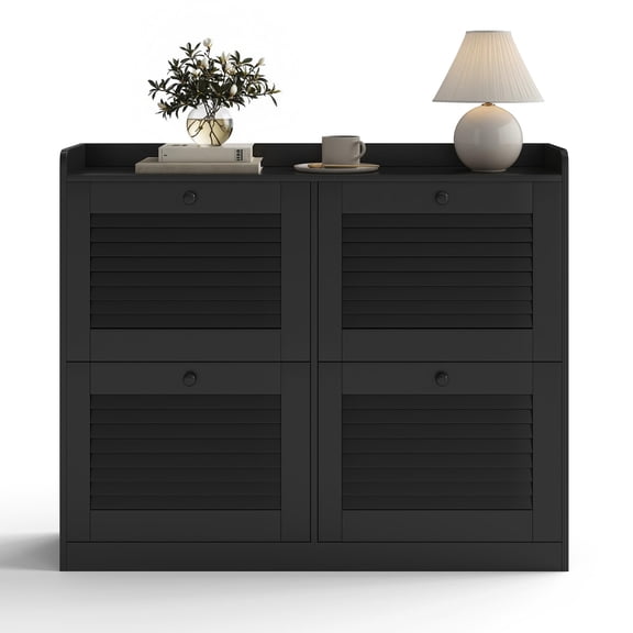 Large Shoe Storage Cabinet with 4 Turn Drawers – Adjustable Shelves, Freestanding Entryway Shoe Rack Organizer, Wooden Legs