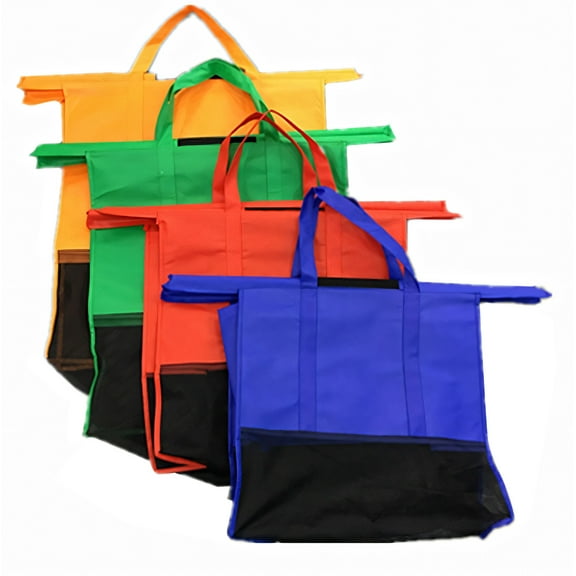 Large Shopping Bag, 4-in-1 Supermarket Trolley Organizer, Nonwoven Reusable Grocery Bag, Multicolor, Includes 1 Bag