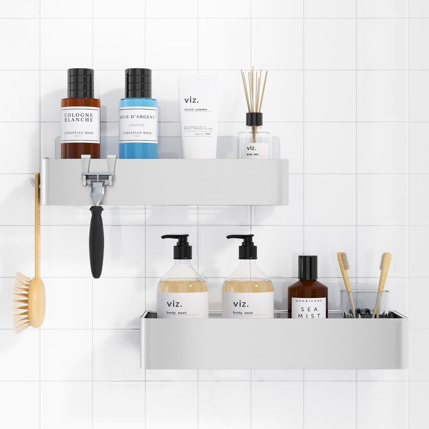 Large Shower Caddy - 2 Pack Adhesive Shower Organizer, Rustproof ...