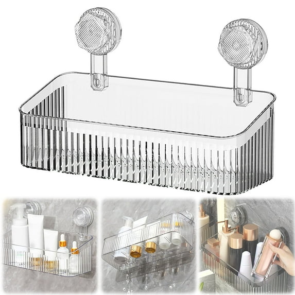 Large Shower Caddy with Powerful Suction Cups, No Drill Removable Bathroom Shelf Organizer 30x12cm, Waterproof Storage Basket for Shower Bathtub and Kitchen Counter