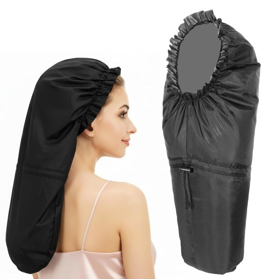 Large Shower Cap for Long Hair Extra Braids Dreadlock Caps Waterproof Bonnets Drawstring Bath Applicable to Women & Men Dreadlocks (Black)