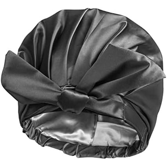 Large Shower Cap for Women Adjustable Shower Caps with Silk Satin Lined Luxury Shower Cap for Long Hair (Black)