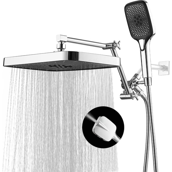 Large Shower Head with Handheld Spray and Extention Arm Rain Rainfall Waterfall Pressure Shower Heads Modern Showerhead with Diverter - Height/Angle Adjustable(Matte )