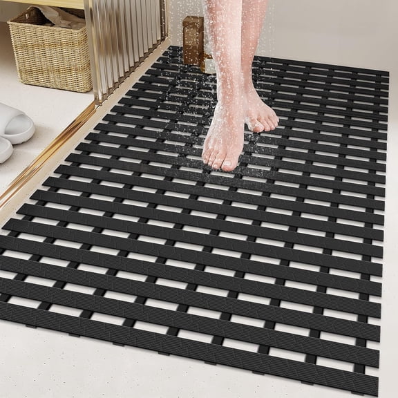 Large Shower Mat,35.4 × 24 Inch Shower Floor Mat Without Sution Ups,Soft PVC Non Slip Shower mats for Inside Shower,Heavy Duty Bathroom Mat,Quick Drain&Easy to Dry