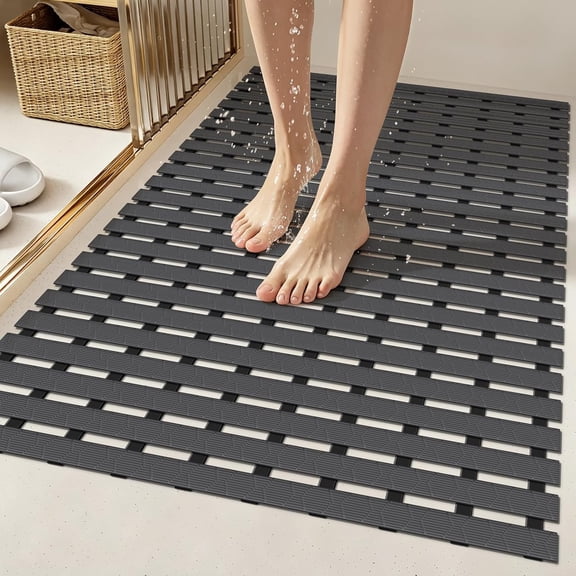 Large Shower Mat,35.4 x 24 Inch Shower Floor Mat Without Sution Ups,Soft PVC Non Slip Shower mats for Inside Shower,Heavy Duty Bathroom Mat,Quick Drain&Easy to Dry