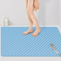 Large Shower Mat, 47" x 32" Non Slip Shower Mats for Inside Shower with Drain Holes and Suction Cups, No Odor Soft Shower Floor Mat, Blue