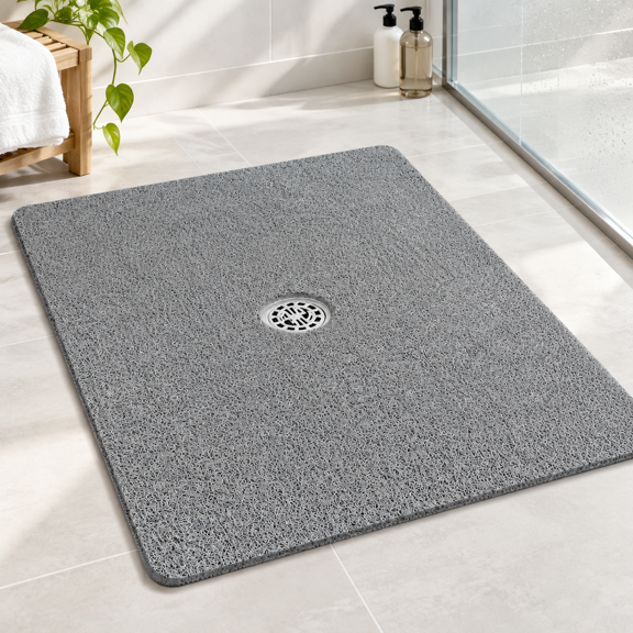 Large Shower Mat Non Slip: 32x24 Inch Loofah Mats Foride With Drain Hole In Middle Anti Stand Up Floor Matt Stall