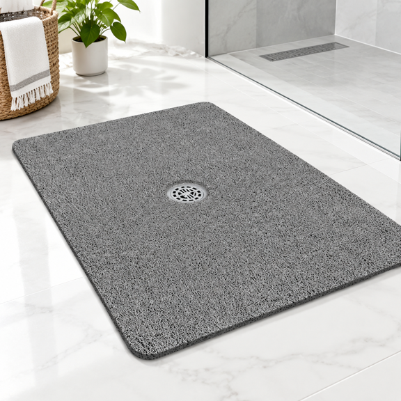 Large Shower Mat Non Slip: 32x24 Inch Loofah Mats Foride With Drain Hole In Middle Anti Stand Up Floor Matt Stall