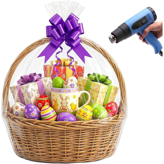 Large Shrink Wrap Bags for Gift Baskets,30x30 inches Clear PVC Heat Cellophane Packaging,Gift Wrapping 20 Pack