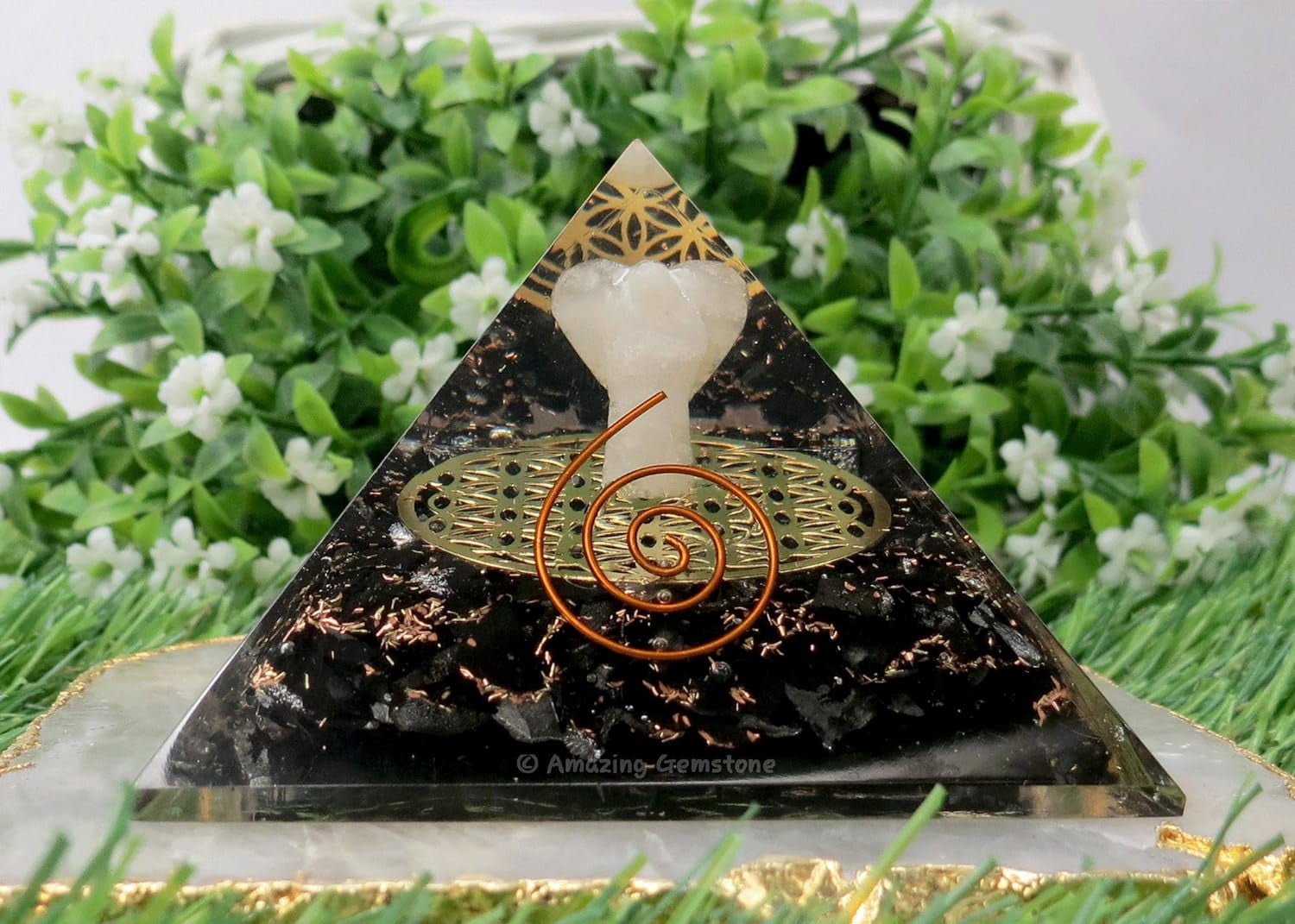 Large Shungite Orgone Pyramid Crystal -Angel with Flower of Life ...