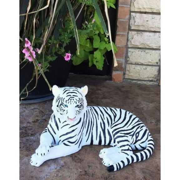 Large Siberian Ghost White Tiger Resting 15.5" Long Statue Home Garden Decor