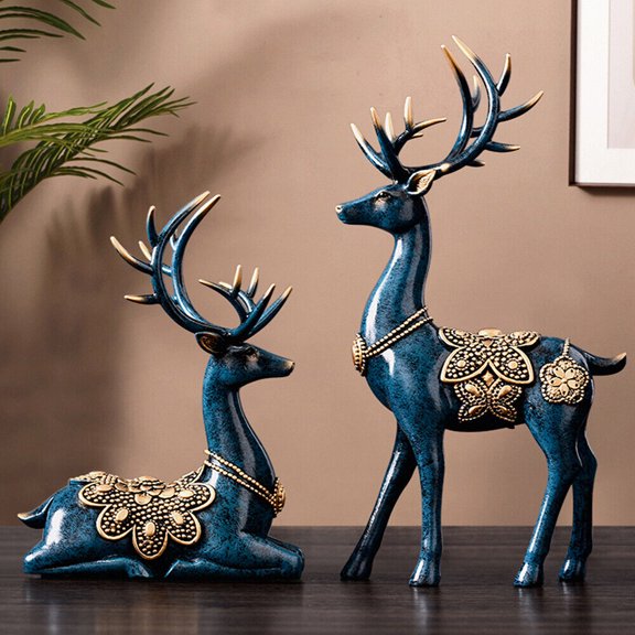 Large Sika Deer Statue Figurine Sculpture Resin Tabletop Home Office Art Decor Ornaments 1 Pair