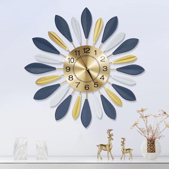 Large Silent Wall Clock, Unique Design of Modern Metal Art Clock for