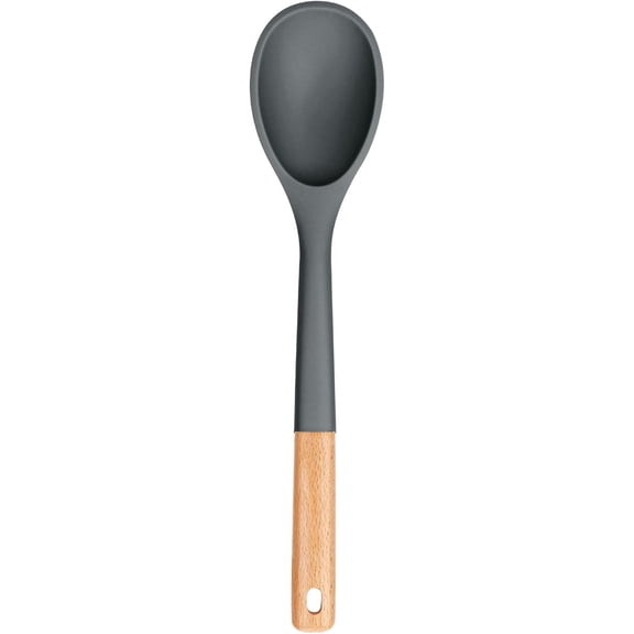 Large Silicone Cooking Spoons, 13inch Nonstick Solid Wooden Handle Spoon, Heat Resistan Silicone Kitchen Spoons for Cooking, Serving, Basting, Mixing