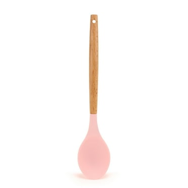 Large Silicone Cooking Spoons, Nonstick Solid Wooden Handle Spoon, Heat Resistan Silicone Kitchen Spoons for Cooking, Serving, Basting, Mixing, 13.2inch