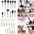 thumbnail image 1 of Large Silicone Cooking Utensils - Heat Resistant Kitchen Utensil with Wooden Handles, Spatula,Turner, Slotted Spoon, Pasta server Optional, Kitchen Gadgets Tools for Non-Stick Cookware, 1 of 10