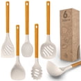 thumbnail image 1 of Large Silicone Cooking Utensils Set - Heat Resistant Silicone Utensils for Cooking w Long Wooden Handles, Kitchen Utensil Spatula Set, Kitchen Gadgets for Non-Stick Cookware, BPA Free(Khaki), 1 of 8