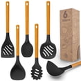 thumbnail image 1 of Large Silicone Cooking Utensils Set - Heat Resistant Silicone Utensils for Cooking w Long Wooden Handles, Kitchen Utensil Spatula Set, Kitchen Gadgets for Non-Stick Cookware, BPA Free(Black), 1 of 7