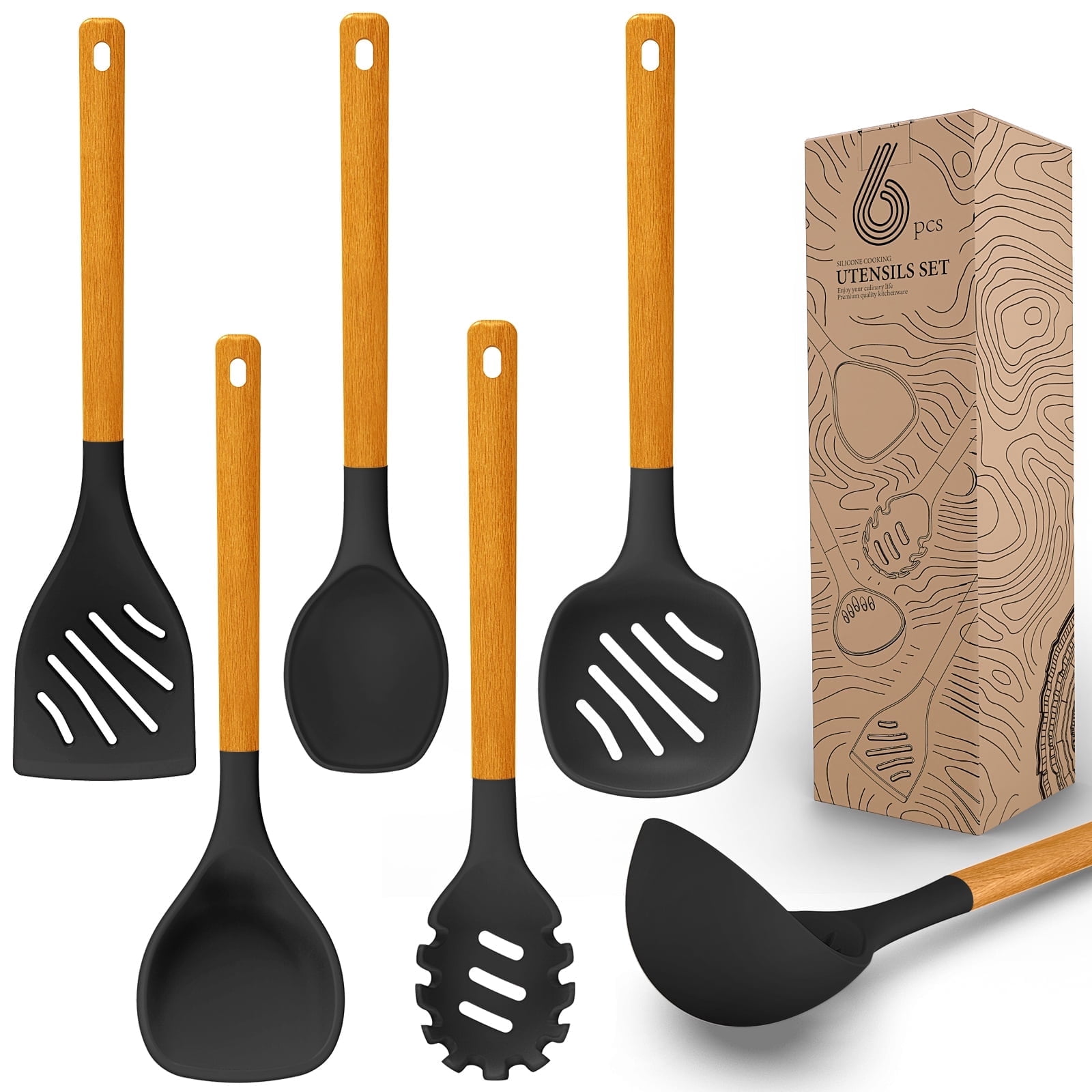 VeSteel 15 Piece Cooking Kitchen Utensils Set Holder Silicone Tools Stainless Steel Handle Slotted Spatula Spoon Turner Tong Whisk Brush Cooking Red