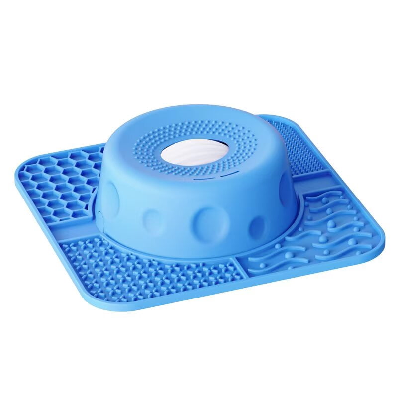 Large Silicone Dog Lick Bowl, Gen 3 Standard Slow Feeder Lick Mat with Suction Base, Anxiety Relief for Dogs & Cats, Blue