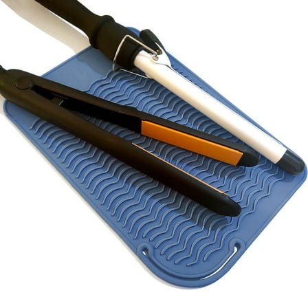 Large Silicone Heat Resistant Mat for Curling Irons, Hair Straightener, Flat Irons and Hair Styling Tools 9" x 6.5", Blue